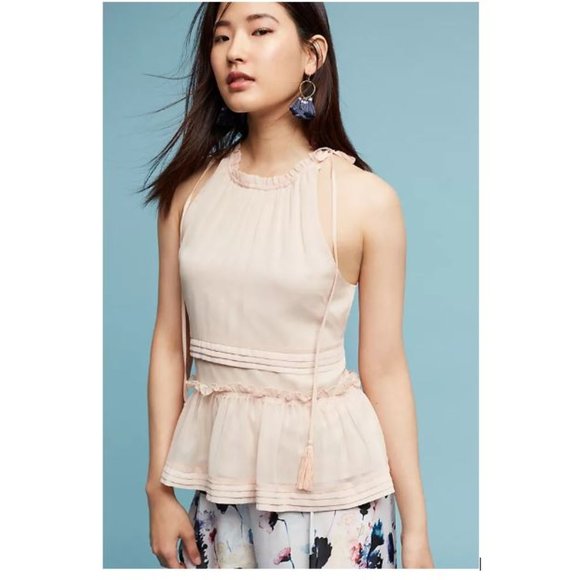 Leilana Ruffled Feminine Halter Top in Peach from Anthropologie – Size Medium - Picture 1 of 8